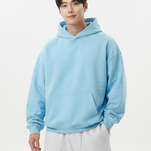 Best Quality Baggy <b>Thick</b> Light Blue Hoodies <b>Men</b> No String Blank Fleece 100% Cotton Drop Shoulder Heavyweight <b>Hoodie</b> Manufacturer - Product Image 4