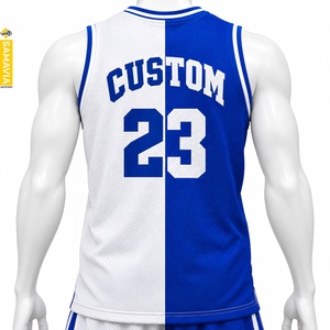 SAMAVIA Men's Reversible Basketball Jersey V-Neck Sleeveless <b>Mesh</b> Breathable Custom Print 23 <b>Blue</b> White Color Block - Product Image 2