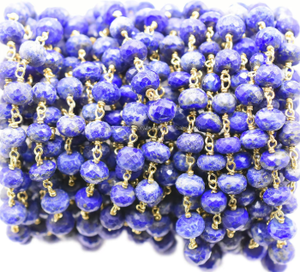 Cadena de Rosario con Base de Plata de Ley 925 Chapada en Oro y Forma de Rondelle de Lapislázuli para la Fabricación de Joyas - Product Image 3