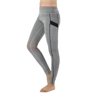 High Waist Full Length Gray <b>Leggings</b> <b>Seamless</b> Knitted Sporty Stretch Breathable Women's Fitness Pants - Product Image 1