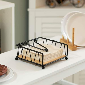 Porta pañuelos metálico con base de madera, organizador para mesa de cocina, porta servilletas metálico promocional personalizado - Product Image 1