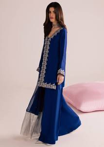 Ensemble indien pakistanais brodé bleu, kurta à manches longues, pantalon palazzo, tenue de mariage, salwar kameez - Product Image 6