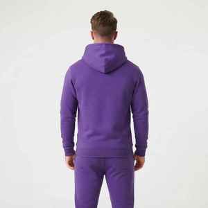<b>Men's</b> <b>Purple</b> Hooded Tracksuit Solid Color Casual Regular Fit Full Length Drawstring Pocket 100% Cotton Autumn Wear - Product Image 2