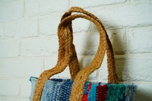 Bolso Tote de Yute Tejido a Mano, Multicolor, Estilo Bohemio, Abierto, Bolso de Hombro para Mujer, Ecológico, con Patrón de Letras, para Viaje - Product Image 4