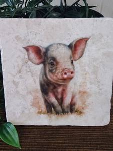 Rustic Farmhouse Marble Coasters Piglet Tumbled Stone Drink Coaster Set - Product Image 4