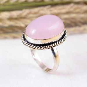 SHYAM JEWELRY Handmade 925 Sterling <b>Silver</b> Natural Rose Quartz Oval Bezel Setting Boho & Hippie Ornate <b>Statement</b> Wedding <b>Ring</b> - Product Image 4