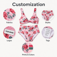 Set Bikini Cetak Bunga Pinggang Tinggi Desainer untuk Wanita, Baju Renang Dua Potong V-Neck, Pakaian Renang Pantai Custom untuk Kolam Renang