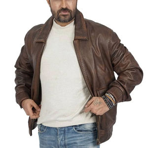 Veste en cuir de vachette véritable marron pour homme, col rabattu, fermeture éclair, coupe classique, style hiver - Product Image 6