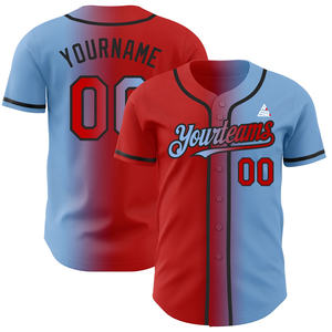 Camiseta de Béisbol Personalizada con Degradado Rojo y Azul para Hombre, Uniforme de Equipo con Botones, Camisa Deportiva Transpirable de Poliéster con Nombre y Número Personalizados - Product Image 1