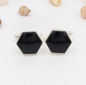 Ensemble de boutons de manchette et pince à cravate en onyx noir taillé en hexagone, argent sterling 925, accessoires de luxe pour hommes, garçons d'honneur, smoking, mariage, occasions formelles, cadeau - Product Image 3