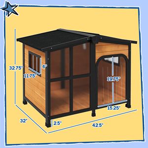 Cuccia per Cani di Taglia Grande in Legno Stile Cabina, Gialla con Tetto Apribile e Finestra Gigante, Arredamento per Animali Domestici - Product Image 2