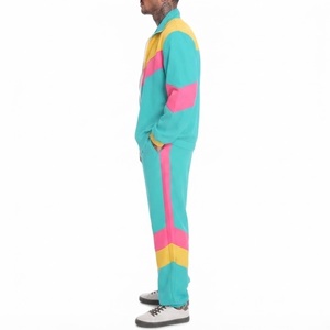 Custom Tech Fleece Winter Windbreaker Men Tracksuit Set Retro Hooded <b>Jacket</b> Pants Turquoise Pink Yellow Color Block <b>Shell</b> <b>Suit</b> - Product Image 3