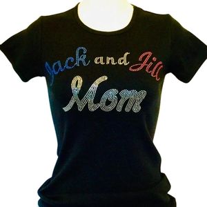 Black Short Sleeve Crew Neck <b>T</b> <b>Shirt</b> with Colorful Jack and Jill Mom Embroidered Lettering Graphic Women's Casual Fashion - Product Image 1