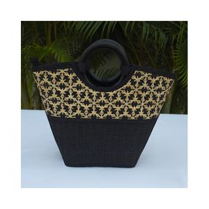 Bolso de Mano de Mimbre de Bambú Ligero y Ecológico para Mujer, Patrón Geométrico/de Pata de Gallo, Forro de Algodón, Asas Dobles, Vietnam - Product Image 2