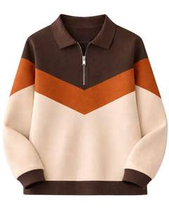 เสื้อสเวตเชิ้ตผู้หญิงแบบคอซิป ¼ ซิป สีน้ำตาล ส้ม เบจ ตัดต่อสี ผ้าฟลีซ ทรงหลวม สวมใส่สบาย อุ่นเหมาะสำหรับฤดูหนาว เนื้อผ้านุ่ม - Product Image 1