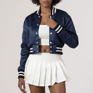 Chaqueta de satén transpirable personalizada para mujer con logotipo bordado en la parte delantera, azul y dorado, manga larga para mujer - Product Image 6