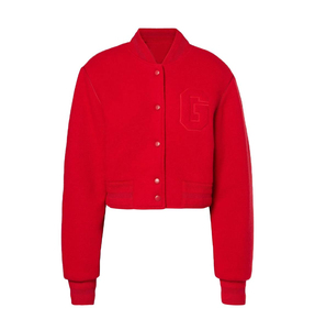 Veste en tricot courte rouge pour femme, manches longues, col montant, vêtement d'extérieur décontracté, style automne, tissu polyester doux - Product Image 5