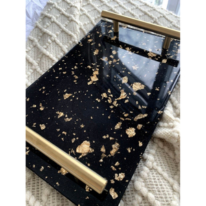 Handmade <b>Epoxy</b> Resin Serving Tray With Gold Handles Custom Marble Effect Geode Decorative Tray For <b>Coffee</b> <b>Table</b> & Vanity On Sale - Product Image 3