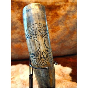 Handmade Buffalo Horn Decorative Piece With Carved Knots And <b>Flower</b> Design Natural Shape Home Decoration Horn Drinking <b>Mug</b> - Product Image 1