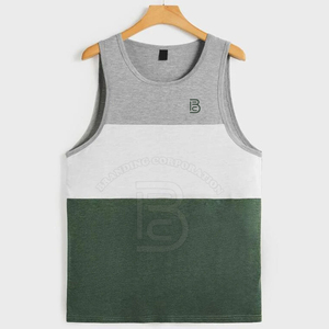 Nouveau style débardeur respirant pour homme, color-block gris, blanc, vert, col rond, tricoté, sans manches, décontracté - Product Image 1