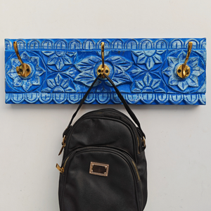 Smart Art Wood Carving Blue Washed Decorative Wood <b>Wall</b> <b>Key</b> <b>Hook</b> Modern Decor Hand Carve <b>Wall</b> Mounted <b>Key</b> Hanger Engineered Wood - Product Image 2