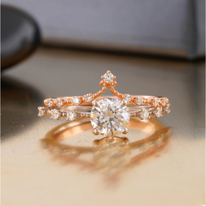 Bague couronne pavée en diamant rond de laboratoire de 1,04 carat en or massif 14 carats rose, jaune, blanc et platine - Product Image 1