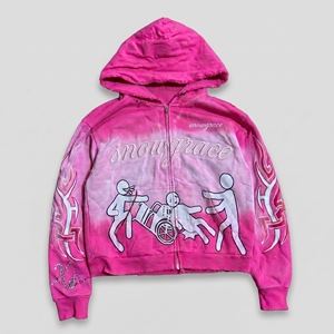 Sudadera con capucha y cremallera Snowgrace rosa tie-dye, unisex, corte crop, estilo Y2K, estampada, de felpa francesa, para invierno. - Product Image 1