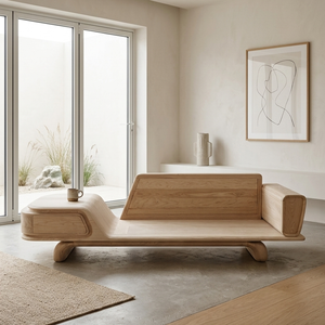 Canapé-lit semi-circulaire rembourré de style nordique en chêne moderne avec accoudoirs rembourrés de MT Furniture pour salon et hôtel - Product Image 6