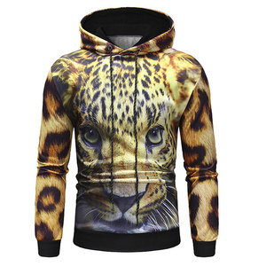 Men's Leopard Print Hooded Sweatshirt Slim Fit Casual Autumn Wear Knitted <b>Polyester</b> <b>Hoodie</b> with Drawstring Design - Product Image 1