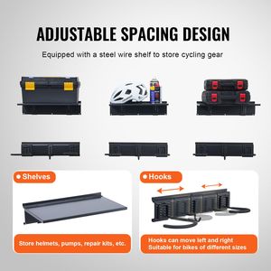 Portabici da Parete per 6 Biciclette con 3 Ganci per Caschi e 3 Ripiani, Organizzatore per Casa e Garage in Metallo Resistente - Product Image 5