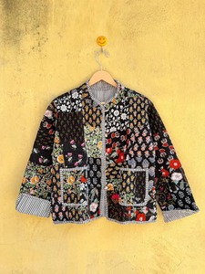 Chaqueta Reversible de Algodón con Parches, Cuello Mao, Manga Larga, Estilo Prairie Chic de Primavera para Mujer, con Bolsillo Bordado - Product Image 3