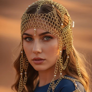 Coiffe en maille d'or avec perles, chaîne de front de mariée médiévale, bijou de cheveux Renaissance, alternative au voile de mariage bohème - Product Image 1