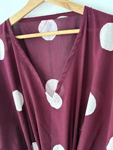 Premium Purple Block Print Cotton Kaftan <b>Dress</b> <b>Boho</b> Floral Caftan with V Neck Short Sleeves and Tie Waist <b>Summer</b> <b>Dress</b> - Product Image 4
