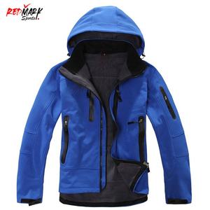 Veste coupe-vent softshell d'hiver pour hommes personnalisée avec capuche manteau en toile coupe-vent et imperméable avec col montant - Product Image 5