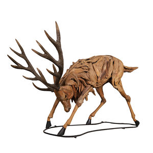 Escultura Tradicional de Ciervo en Raíz de Teca Gubuk Bali con Base de Hierro, Hecha a Mano, Decoración para el Hogar - Product Image 1