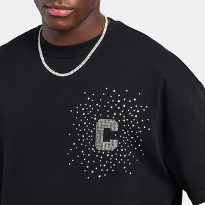 T-shirt en coton noir surdimensionné pour homme, manches courtes, col rond, imprimé pailleté à pois, style décontracté streetwear, tissu jersey - Product Image 6