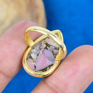 Handmade Pink Copper Opal Pear Shape Gemstone 18K Gold Micron Over 925 Sterling <b>Silver</b> <b>Ring</b> - Product Image 4