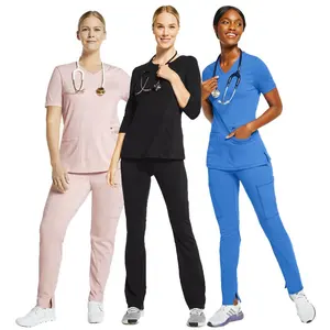 Uniformes de hospital Custom Short o long hospital elastico scrub infermiere set uniforme da ospedale con tasca a forbice