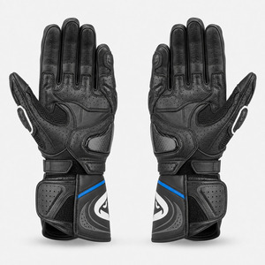 Gants de moto de course 2026 les plus vendus en cuir noir avec accents bleus, antidérapants, fermeture auto-agrippante pour la conduite - Product Image 3