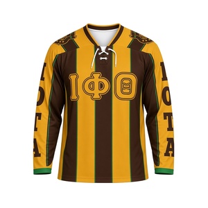 Camiseta de Hockey para Hombre Iota Phi Theta Marrón Dorado Verde con Letras Griegas, Manga Larga, Cuello con Cordones, Fraternidad, Hermandad, Deportes Atléticos 100% - Product Image 4