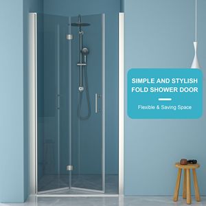 32 "W X 72" H porta doccia pieghevole Frameless con vetro temperato nichel spazzolato prodotto di alta qualità - Product Image 2