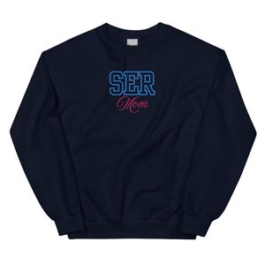 Sweat-shirt unisexe brodé « Mom » bleu marine, col rond, en polaire douce, style décontracté et confortable pour le quotidien - Product Image 1
