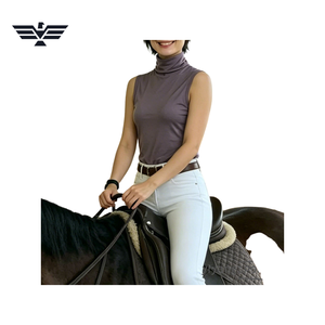 Women Sleeveless Knitted High <b>Neck</b> Solid Color Riding <b>Top</b> Breathable Spandex Polyester Pullover Shirt - Product Image 5