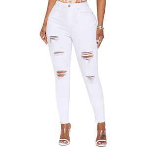2025 pantalones vaqueros ajustados rasgados de cintura alta para mujer Y2K pantalones vaqueros de tobillo destruidos Slim Fit elástico desgastado estilo recto - Product Image 3