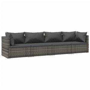 Set di mobili da giardino in 4 pezzi con Rattan grigio e cuscini - Product Image 2