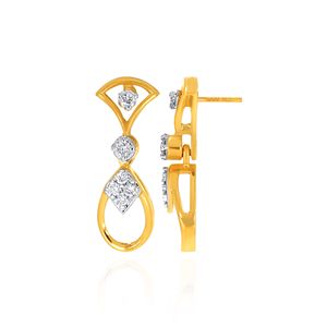 Boucles d'oreilles pendantes en or jaune de qualité supérieure avec diamants en forme de goutte pour femmes, bijoux fins géométriques modernes pour mariée, fabricant de bijoux de mariage - Product Image 4