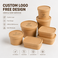 Vente en gros de bols à salade jetables en papier kraft, nouveau design, contenants à emporter avec couvercle