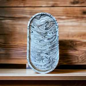 Bandeja de Almacenamiento Ovalada de Jesmonite con Patrón de Mármol, Acabado Pulido, Diseño Minimalista para Organización de Mesa, Apta para Lavavajillas, Fácil de Limpiar - Product Image 6