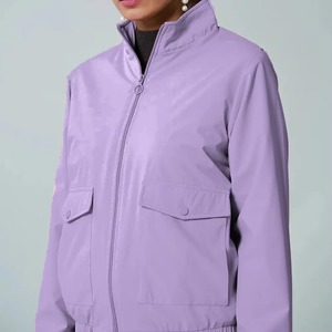 Blouson bomber violet pour femme, manches longues, col à capuche, fermeture éclair, imperméable, coupe-vent, en nylon, pour toutes les saisons - Product Image 3
