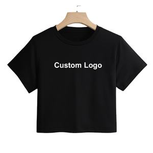 Top corto para mujer, camisetas con logotipo personalizable, patrón estampado de algodón de alta calidad, tamaño técnico liso, venta al por mayor, Fitness Casual - Product Image 3